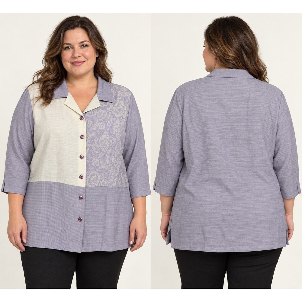 Fashion Bug 18/20 Lilac Colorblock Button Front Blouse NWT Deadstock Grannycore